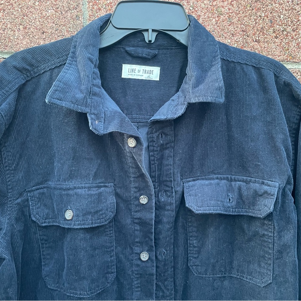 Line of Trade Mens Work shirt Casual Button Down Corduroy Double Elbow XL Navy - Picture 2 of 12